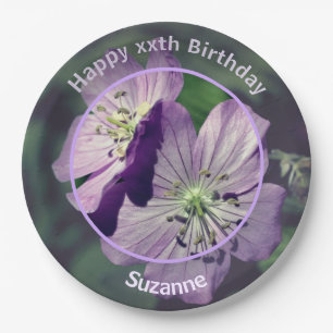 Assiettes En Carton Fleurs de géranium Personnalisé Joyeux Anniversair