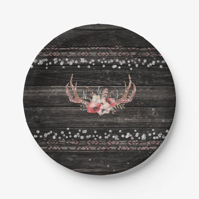 Assiettes En Carton Fleurs de glam rustique et antilopes Boho Chic (Devant)