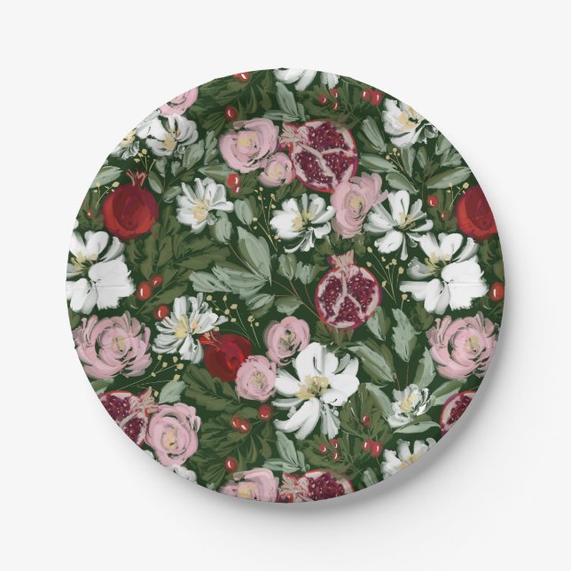 Assiettes En Carton Fleurs de grenade (Devant)