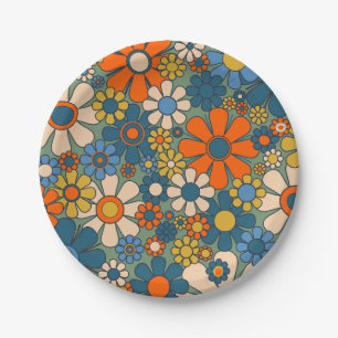 Assiettes En Carton Fleurs de Jardin Rétro 60s les années 70 motif Flo