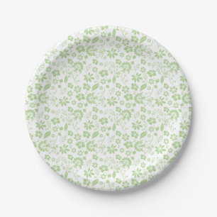 Assiettes En Carton Fleurs de Jardin Tropical Chaux Vert Élégantes