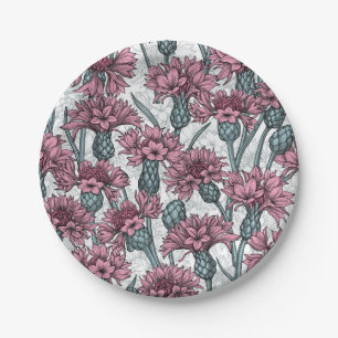 Assiettes En Carton Fleurs de maïs roses, fleurs sauvages sur blanc