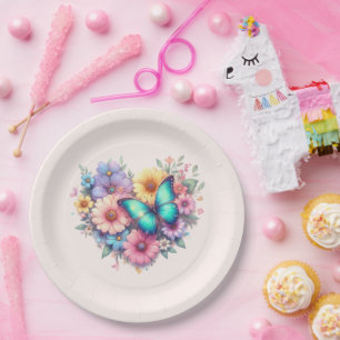 Assiettes En Carton Fleurs de marguerite avec un beau papillon