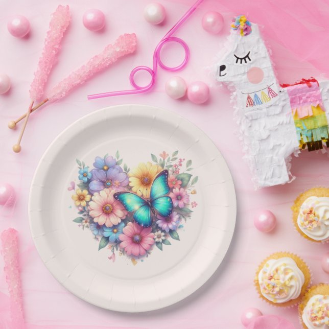 Assiettes En Carton Fleurs de marguerite avec un beau papillon (Fête)