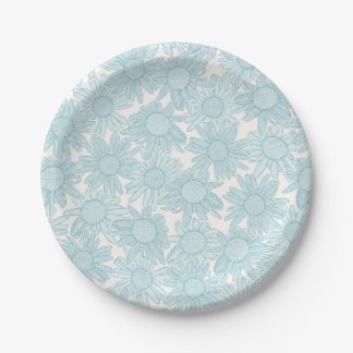 Assiettes En Carton Fleurs de marguerite bleu clair