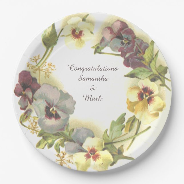 Assiettes En Carton Fleurs de Pansy personnalisées (Devant)