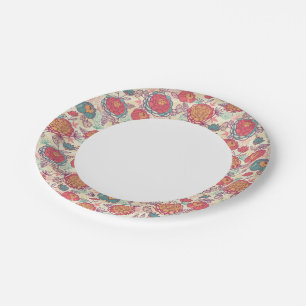 Assiettes En Carton Fleurs de pivoine et motif feuille