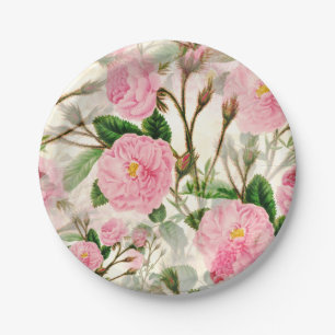 Assiettes En Carton Fleurs de pivoines roses, Feuilles & Buds Motif