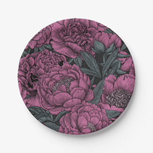 Assiettes En Carton Fleurs de pivoines violettes