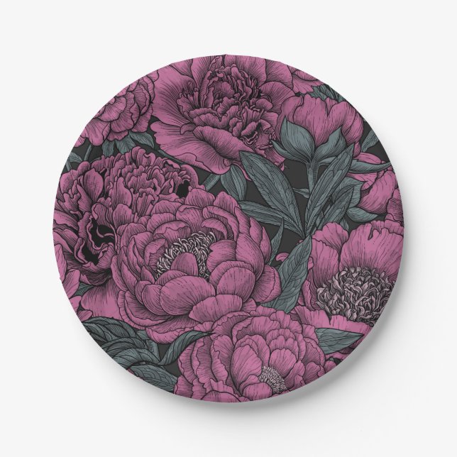 Assiettes En Carton Fleurs de pivoines violettes (Devant)