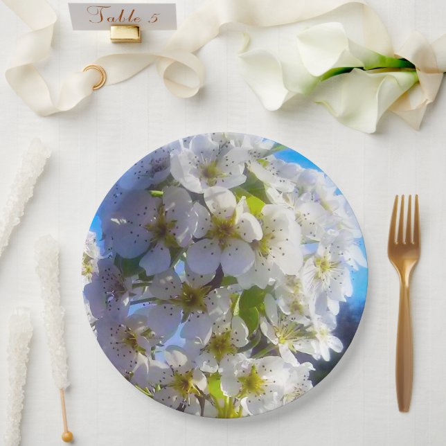 Assiettes En Carton Fleurs de poires (Mariage)