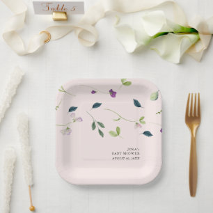 Assiettes En Carton Fleurs de pois doux   Baby shower fille