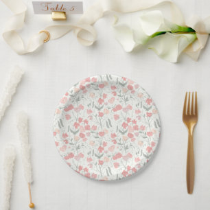 Assiettes En Carton Fleurs de pois doux rose et crème
