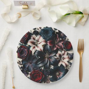 Assiettes En Carton Fleurs de presse d'automne élégantes Mariage sombr