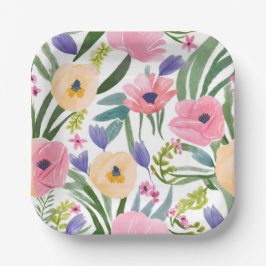 Assiettes En Carton Fleurs de printemps | Aquarelle florale Pastel