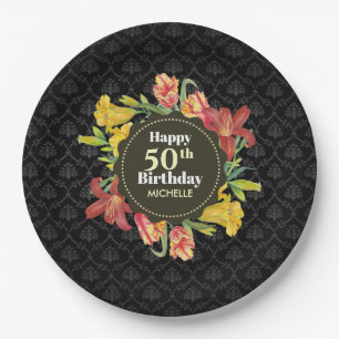 Assiettes En Carton Fleurs de printemps brillantes et vibrantes Wreath