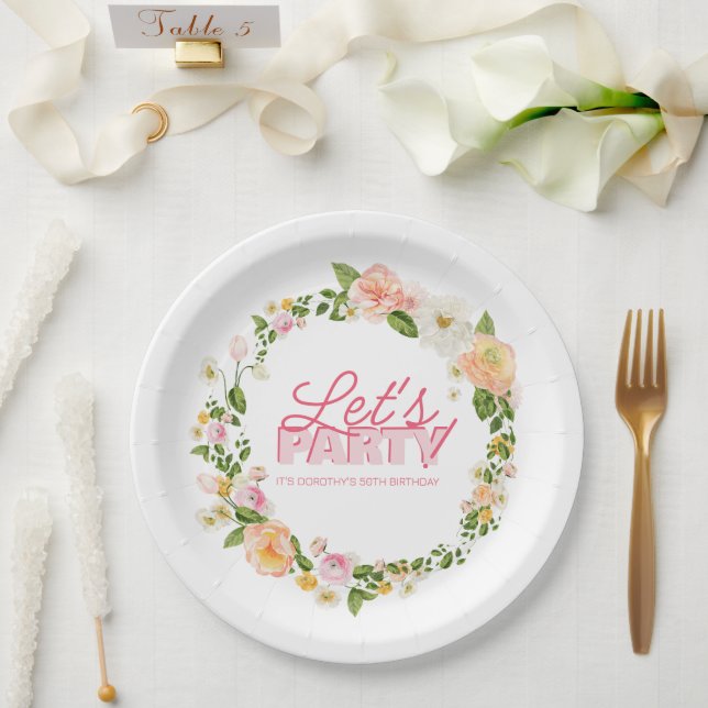 Assiettes En Carton Fleurs de printemps colorées annonçant 50e anniver (Mariage)