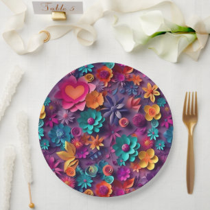 Assiettes En Carton Fleurs de printemps colorées Motif
