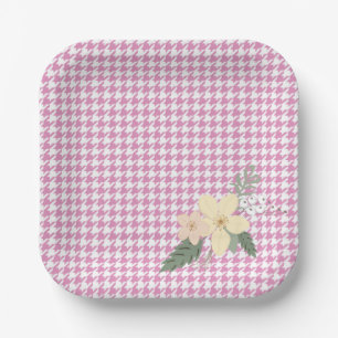 Assiettes En Carton Fleurs de printemps Houndstooth rose Douche Fun Pâ
