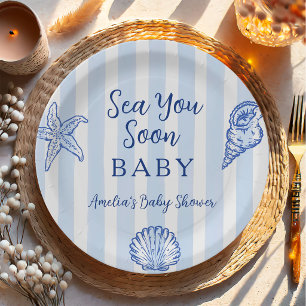 Assiettes En Carton Fleurs de rayures bleues côtières garçon mer vous