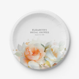 Assiettes En Carton Fleurs de rose douces élégantes botanique moderne