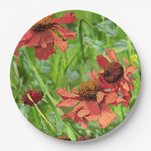 ASSIETTES EN CARTON FLEURS DE RUDBECKIA ROUGES
