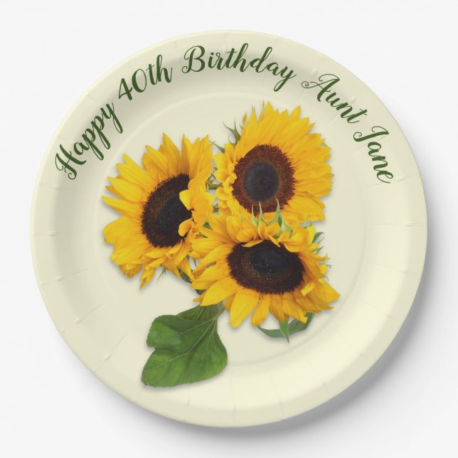 Assiettes En Carton Fleurs de soleil Big Personnalisé fête d'anniversa (Devant)