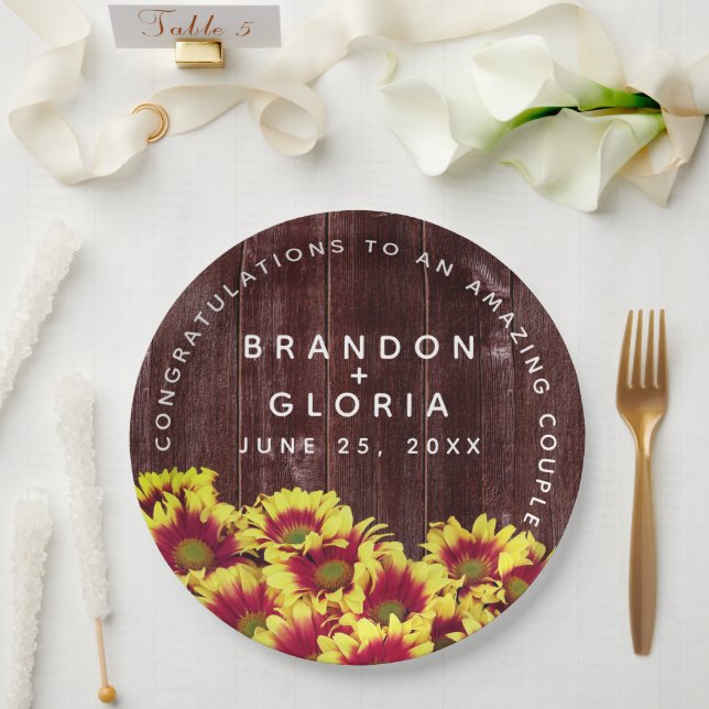 Assiettes En Carton Fleurs de soleil d'automne rustiques sur Mariage d (Mariage)