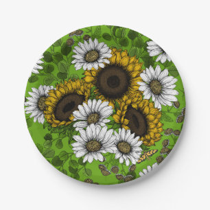 Assiettes En Carton Fleurs de soleil et marguerites, jardin d'été