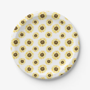 Assiettes En Carton Fleurs de soleil jaunes Motif Floral