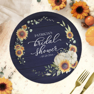 Assiettes En Carton Fleurs de soleil vertes Citrouille Automne Bridal 