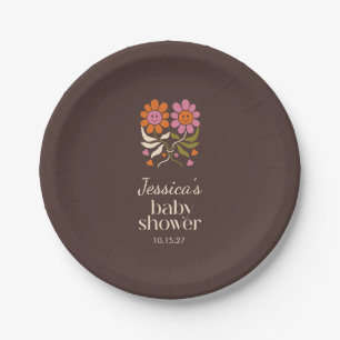 Assiettes En Carton Fleurs de sourire rétros Baby shower personnalisé
