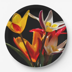 Assiettes En Carton Fleurs de tulipe contre arrière - plan noir