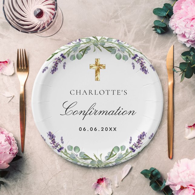 Assiettes En Carton Fleurs de violet de lavande de lavande Confirmatio (Créateur téléchargé)