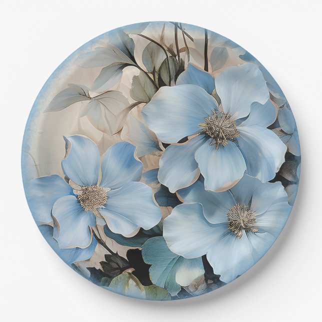Assiettes En Carton Fleurs d'hiver bleues (Devant)