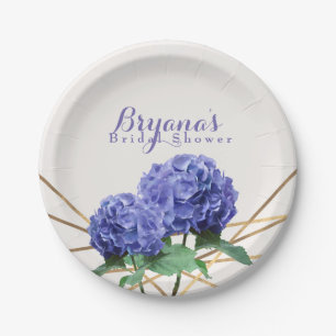 Assiettes En Carton Fleurs d'Hydrangea & Lignes Dorées Élégant sur Mes