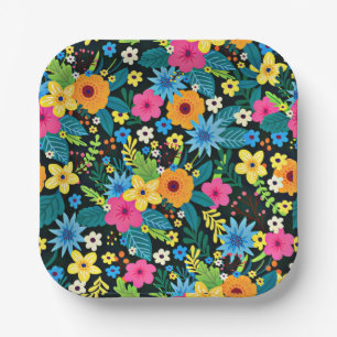 Assiettes En Carton Fleurs Ditsy Vibrantes Motif Floral-43785