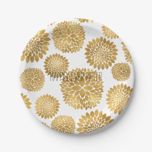 Assiettes En Carton Fleurs d'or chic (Devant)