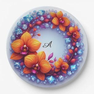 Assiettes En Carton Fleurs d'orchidées enchâssées dans des cristaux