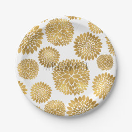 Assiettes En Carton Fleurs dorées élégantes Anniversaire