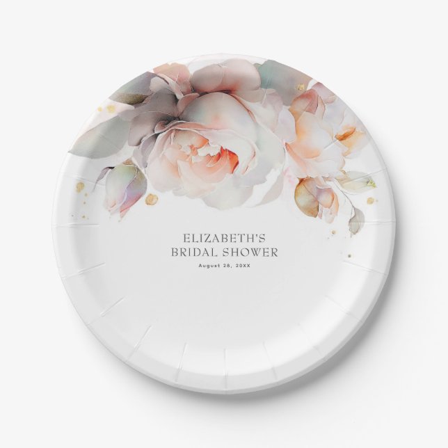 Assiettes En Carton Fleurs élégantes de rose douce botanique moderne  (Devant)