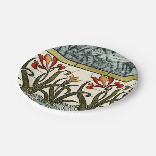 Assiettes En Carton Fleurs en verre souillé avec la frontière bronzage
