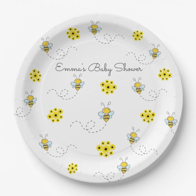 Assiettes En Carton Fleurs et Baby shower des abeilles bourdes (Devant)