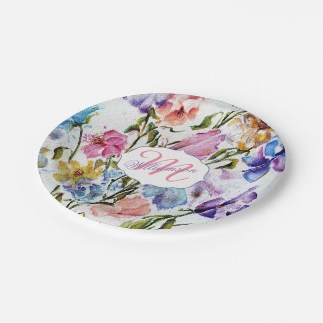 ASSIETTES EN CARTON FLEURS ET BUTTERFLITS BLANCS (Angle)