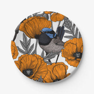 Assiettes En Carton Fleurs et fleurs de pavot orangé 2
