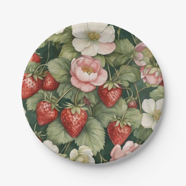Assiettes En Carton Fleurs et fraises "Berry in Love" (Devant)