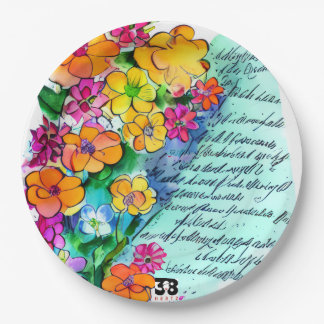 Assiettes En Carton Fleurs et Lettres