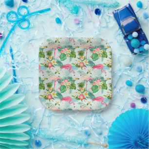 Assiettes En Carton Fleurs Et Oiseaux Tropicaux