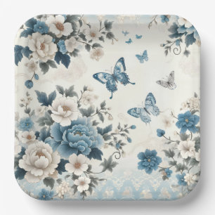 Assiettes En Carton Fleurs et papillons Chinoiserie