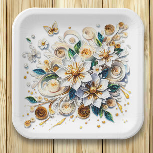 Assiettes En Carton Fleurs et papillons en quilling de papier